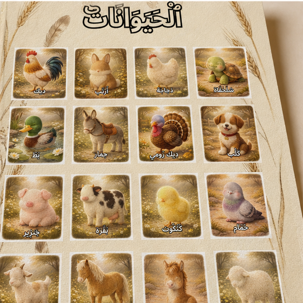 PDF Affiche 16 Animaux Ferme Arabe — Jidart™