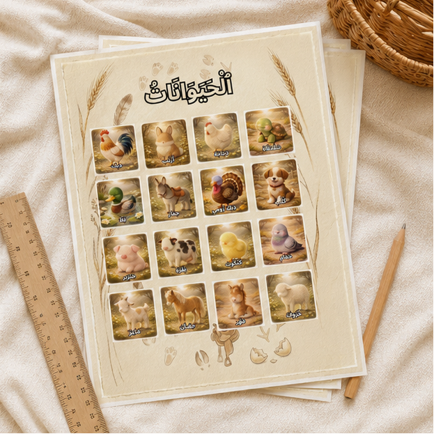 PDF Affiche 16 Animaux Ferme Arabe — Jidart™
